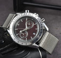 Luxury Speedmaster Maroon Dial  Quartz Mov. Chronograph Stainless Steel Milanese Mesh Bracelet Watch