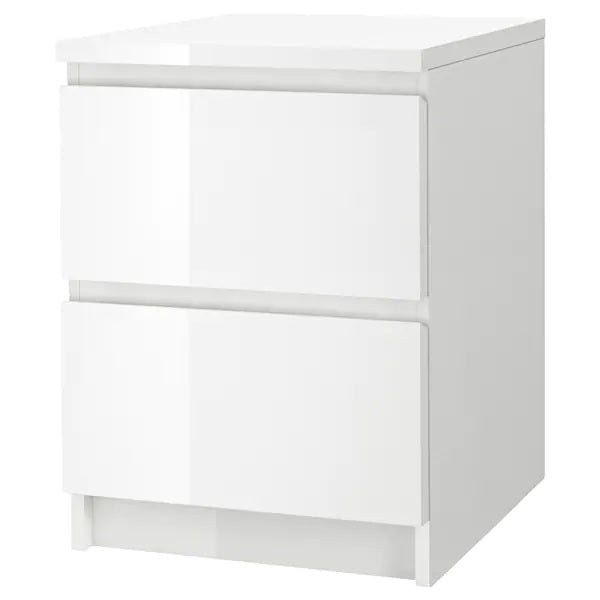 MALM chest of 2 drawers/bedside table, 40x55cm, HIGH GLOSS White