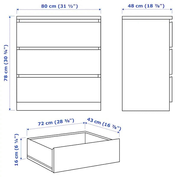 MALM chest of 3 drawers, White