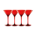 The Sophistiplate LLC Martini Classic 4 Pack features 8 oz red shatterproof glasses with a cut-glass pattern, shown side by side on a white background. Dishwasher safe and ideal for any occasion.