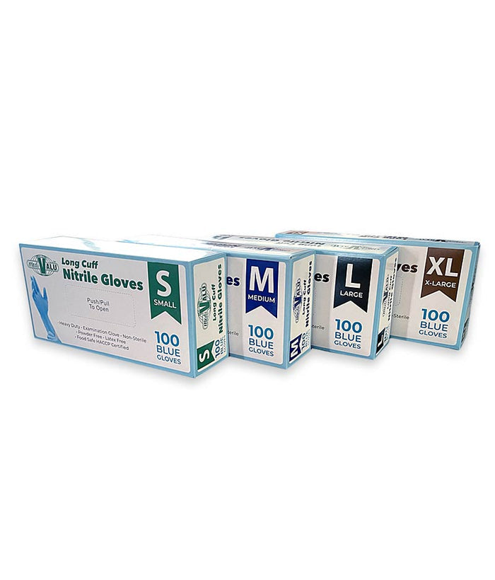 MaxValu Long Cuff Nitrile Gloves - 100 Pcs Per Box - Stone Doctor Australia - Personal Protection > Powder Free > Nitrile Gloves