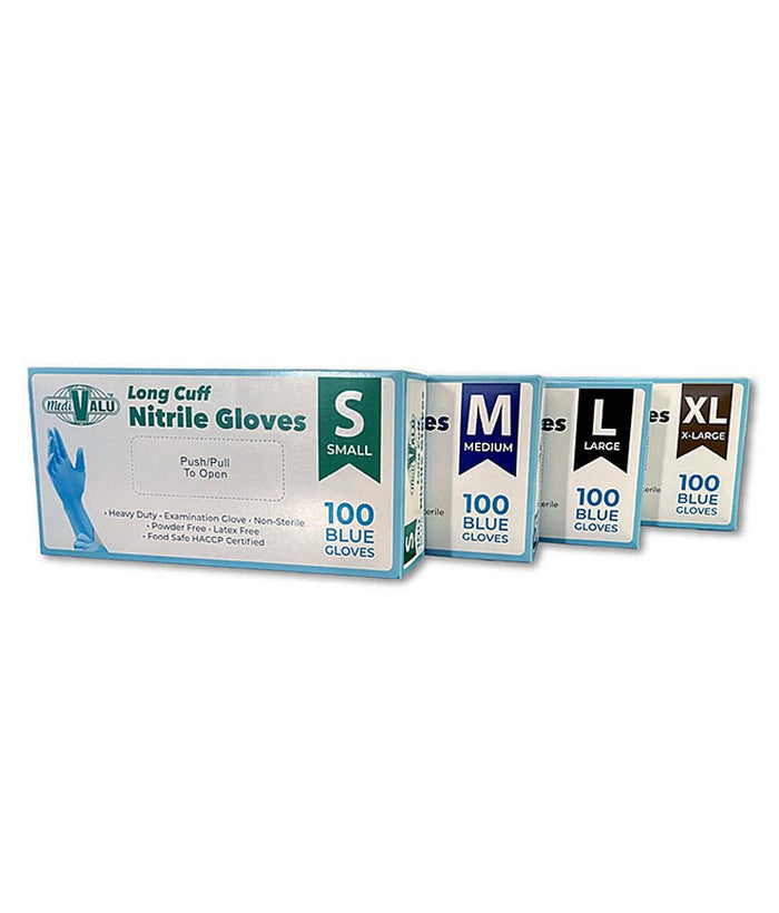 MaxValu Long Cuff Nitrile Gloves - 100 Pcs Per Box - Stone Doctor Australia - Personal Protection > Powder Free > Nitrile Gloves