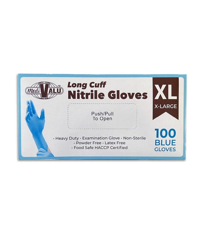 MaxValu Long Cuff Nitrile Gloves - 100 Pcs Per Box - Stone Doctor Australia - Personal Protection > Powder Free > Nitrile Gloves