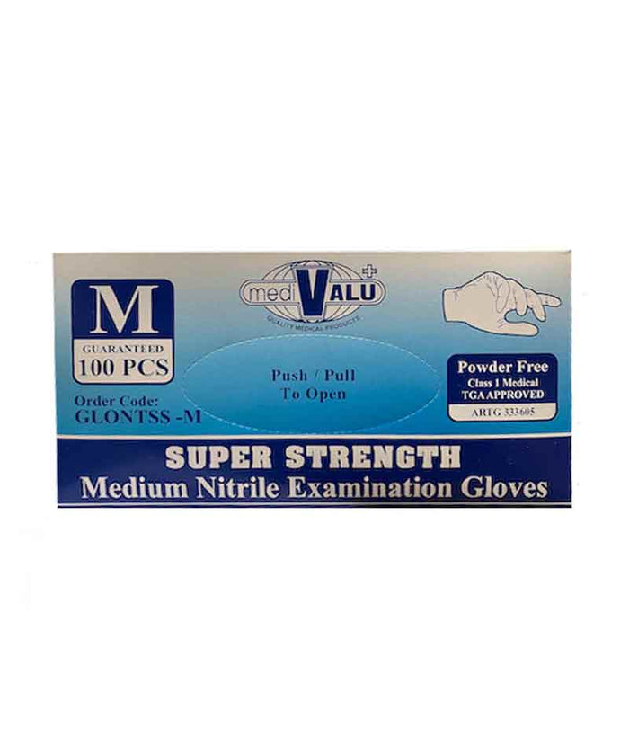 MaxValu Nitrile Blue Gloves Super Strength Medium (100 Per Box) - 10 Boxes - Stone Doctor Australia - Personal Protection > Gloves > Powder Free
