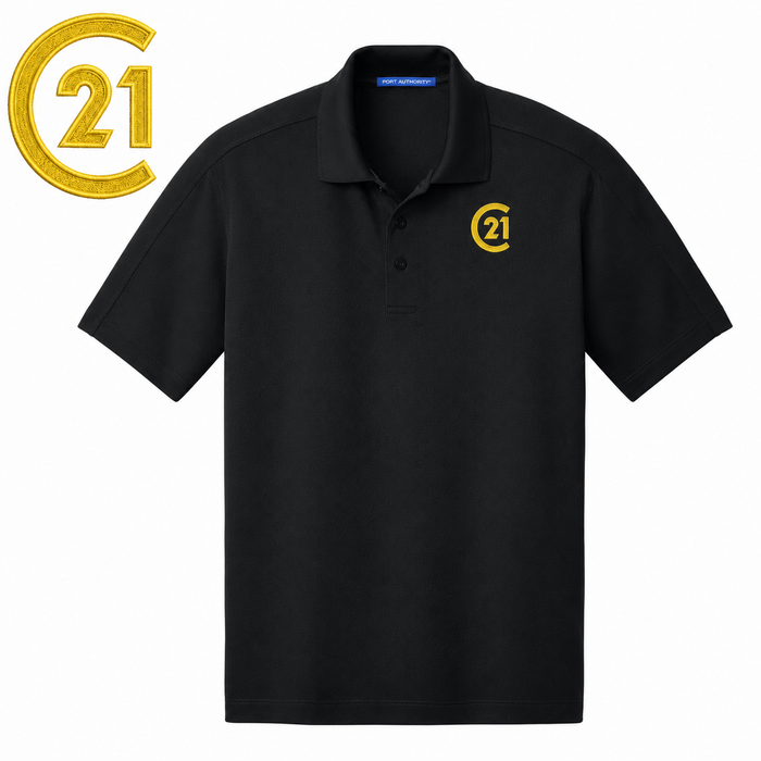 Mens Black Signature Diamond Polo | C21 Left Chest + CENTURY 21 Back