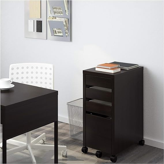 MICKE Drawer unit with drop-file storage, Black-brown