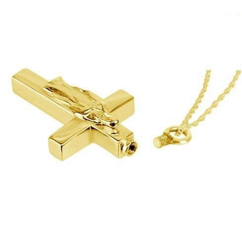 Mother Mary on Gold/Stainless Steel Pendant Funeral Cremation Urn w/Necklace
