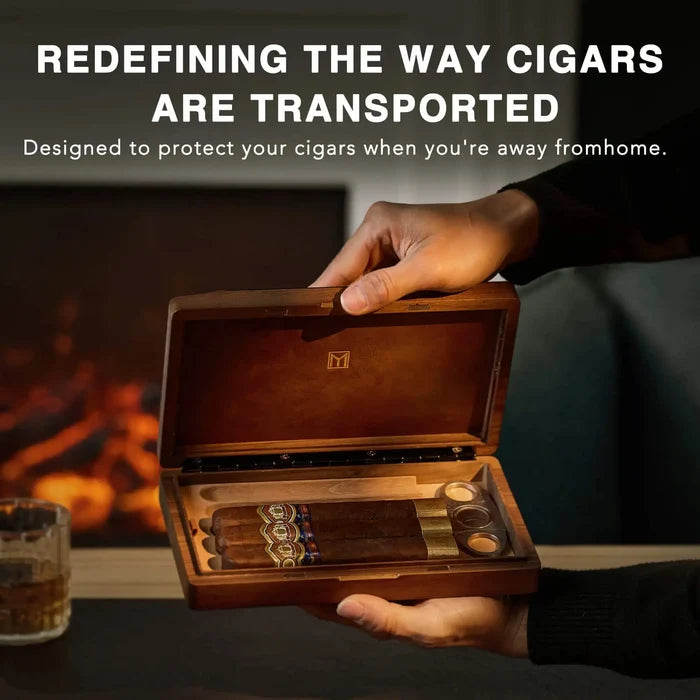 MOZSLY Portable Walnut Wood Cigar Box -- MOZSLY