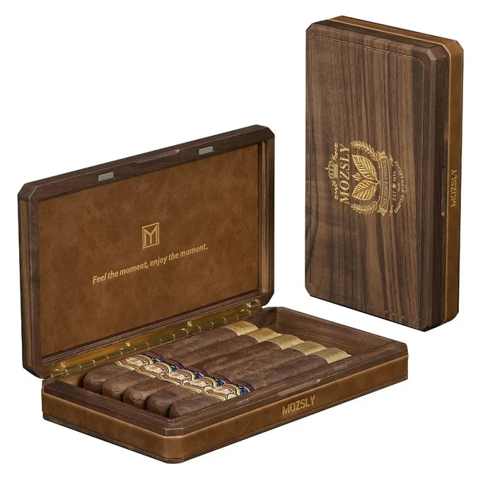 MOZSLY Portable Walnut Wood Travel Cigar Humidor Box-The Don Series MOZSLY