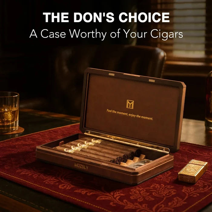 MOZSLY Portable Walnut Wood Travel Cigar Humidor Box-The Don Series MOZSLY