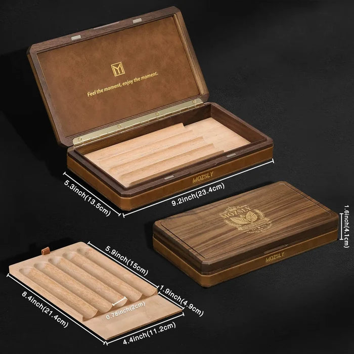 MOZSLY Portable Walnut Wood Travel Cigar Humidor Box-The Don Series MOZSLY