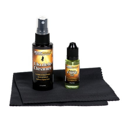 Music Nomad Premium Ukulele Care Kit - F-One Oil, Ukulele Polish, Microfiber Cloth - Aloha City Ukes