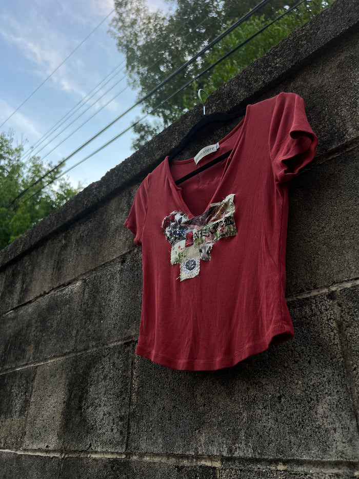 Nearer - Red Patchwork Baby Tee