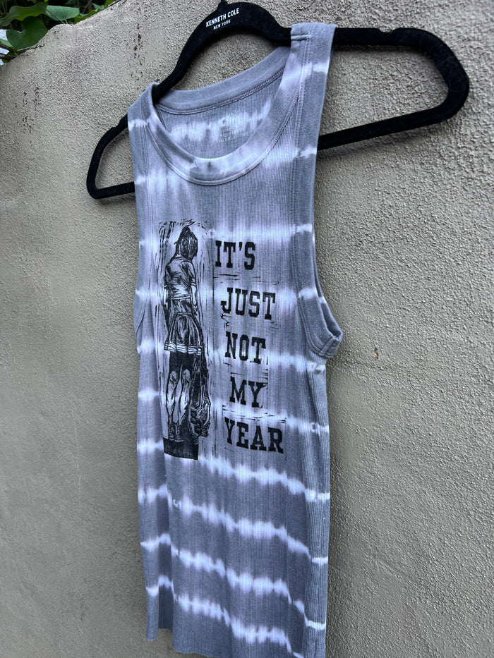 Not My Year - Grey Tie-Dye Tank Top