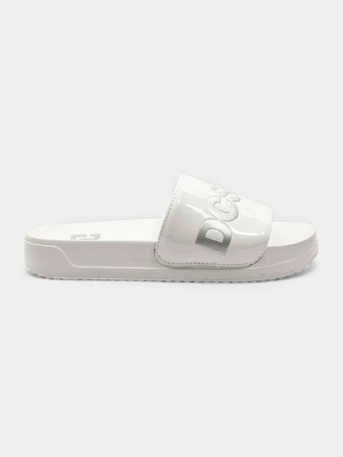 Ojota Dc Slide Mujer Platform Blanco Gris