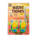 Outdoor Discovery Walkie Talkie by Outdoor Discovery for ages 5+ comes in yellow, green, and orange packaging. These compact, battery-powered devices offer a 250-foot range—perfect for outdoor use. Safety warnings are included.