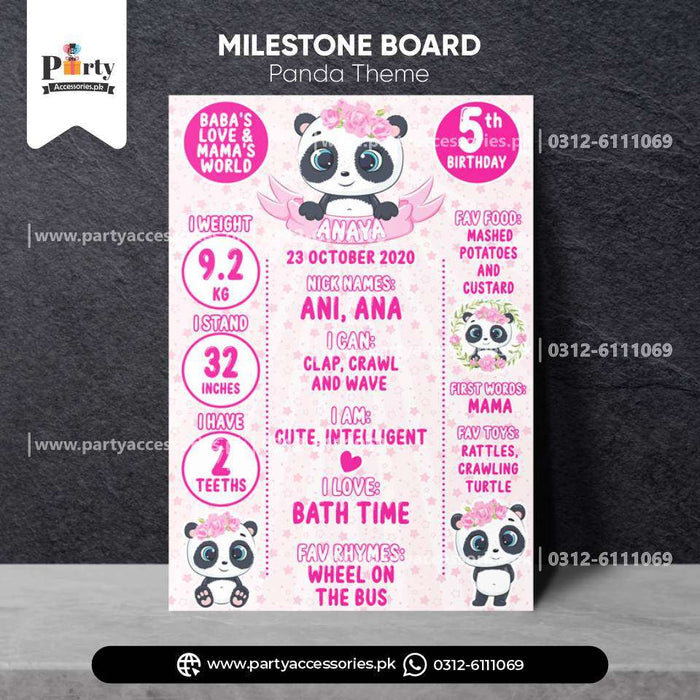 Panda Girl Theme Customized Birthday Fact / Milestone Board for Wall Decoration
