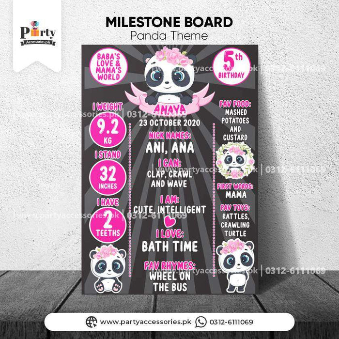 Customized Birthday Fact / Milestone Board for Wall Decoration in Panda Girl Theme
