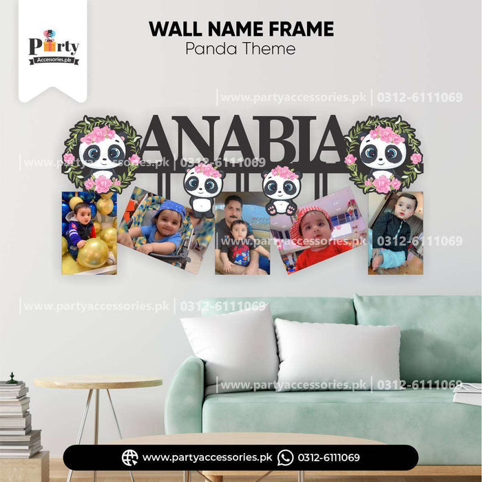 Panda Girl Theme Customized Wall Name Frame With 5 Images for Wall Decoration