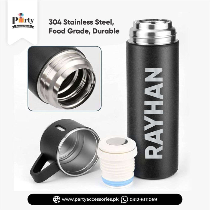 name printed thermos bottle