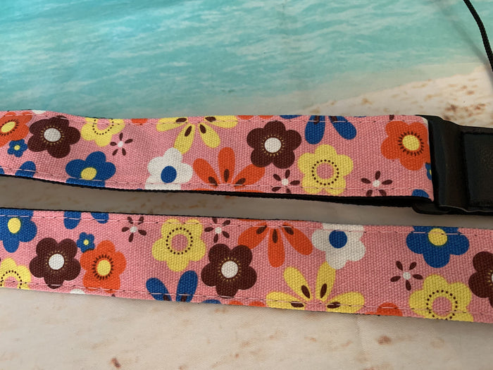 Pink Flower Ukulele Strap - Pink Floral Uke Strap - Vines Music - Aloha City Ukes