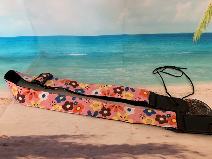 Pink Flower Ukulele Strap - Pink Floral Uke Strap - Vines Music - Aloha City Ukes