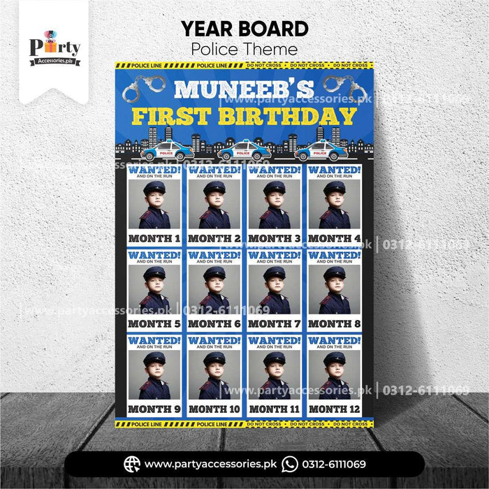 police theme birthday party customized year picture board