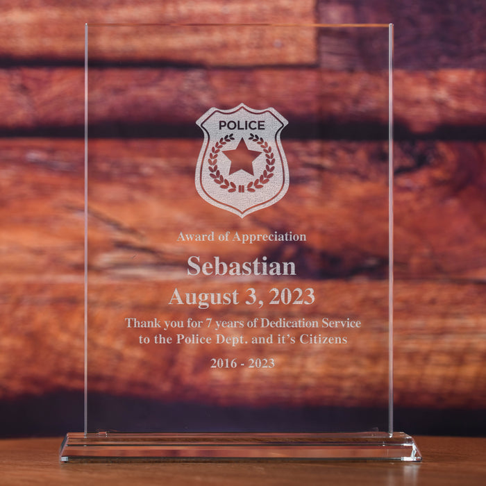 Police Officer, Engraved Glass Desktop Recognition Award