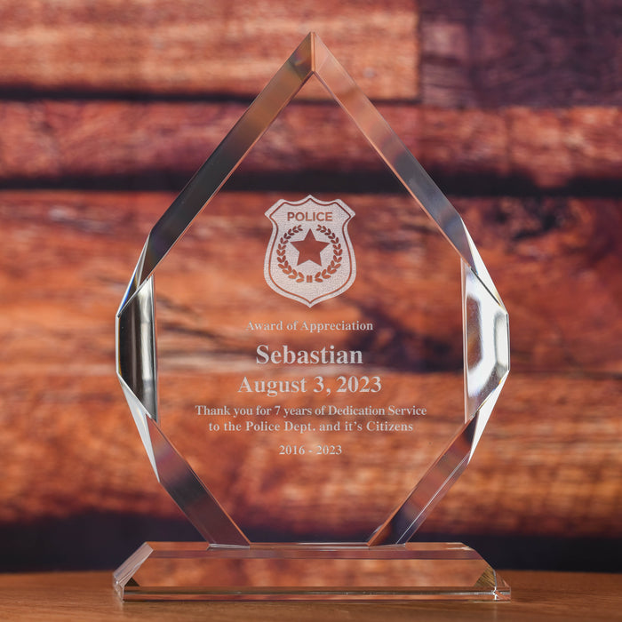 Police Officer, Optic Crystal Diamond Desktop Recognition Award