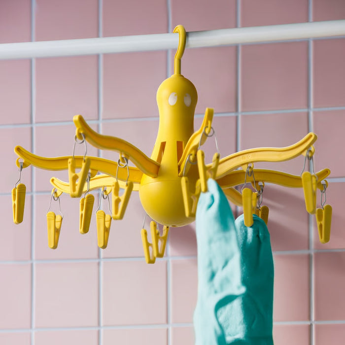 PRESSA Hanging dryer 16 clothes pegs, Yellow