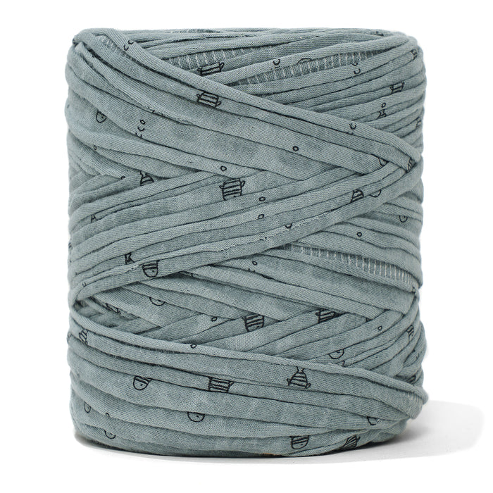 Printed Recycled T-Shirt Fabric Yarn - Gray Doodle