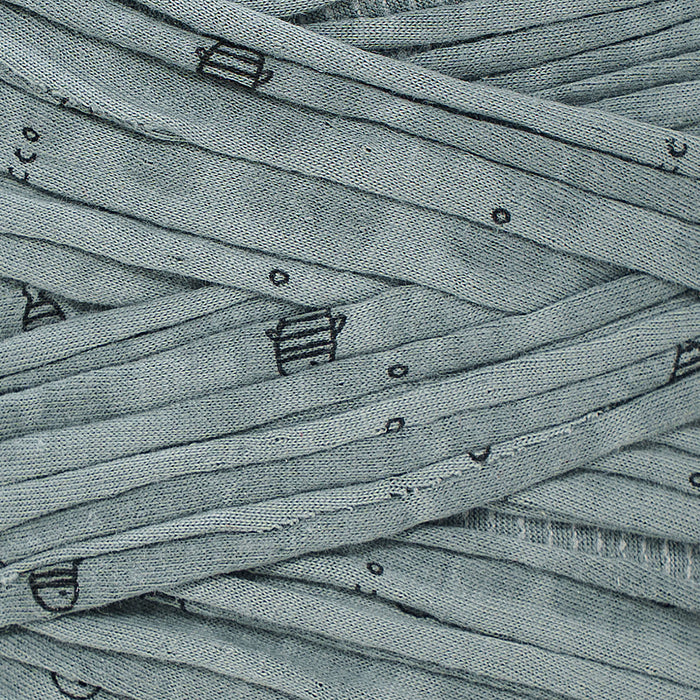 Printed Recycled T-Shirt Fabric Yarn - Gray Doodle