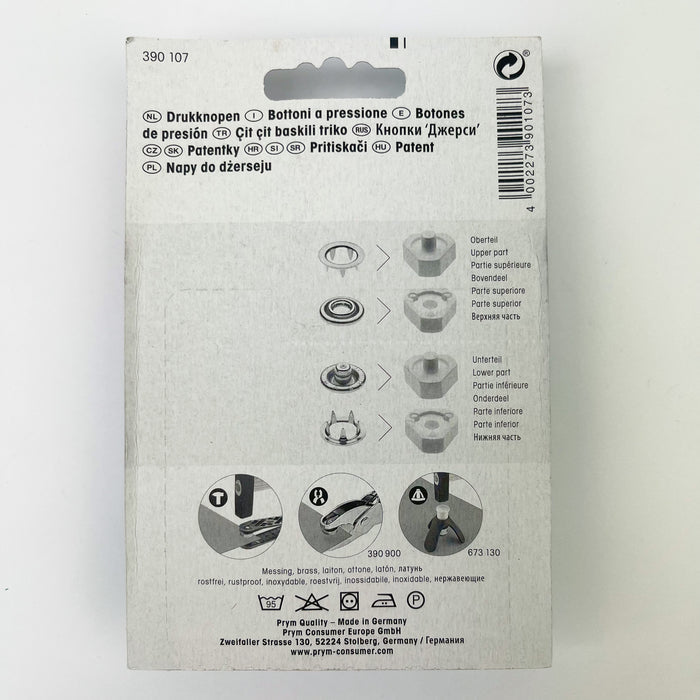 Prym - Jersey Non-Sew Press Fasteners  - 10mm Silver