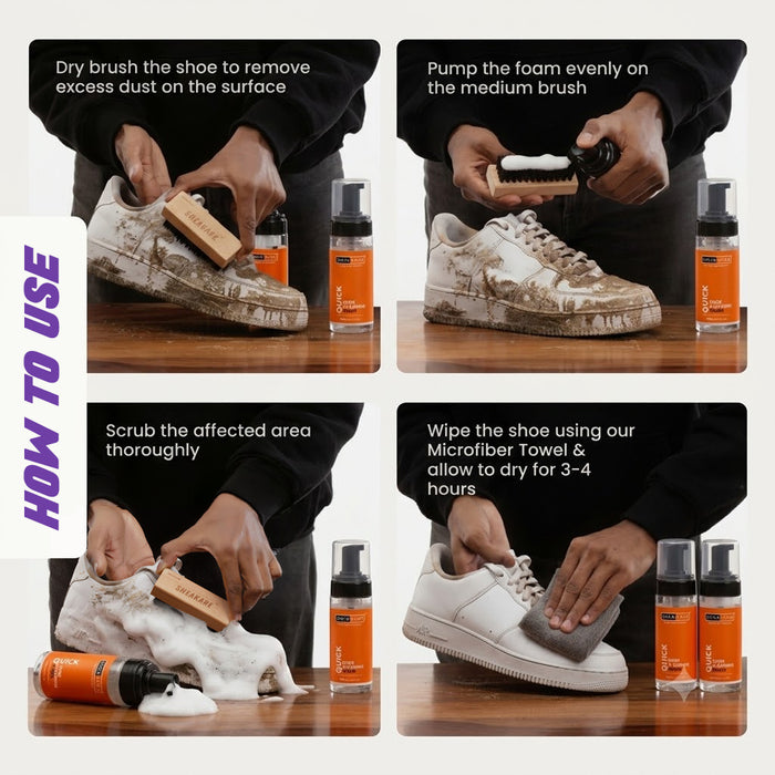 Quick Shoe Cleaning Kit with Extra Foam - Buy 1 Get 1 Foam Cleaner 150ml