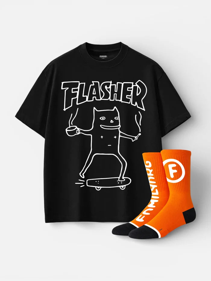 Remera Familyarg Flasher Supersized Negro + Medias Crew Naranja