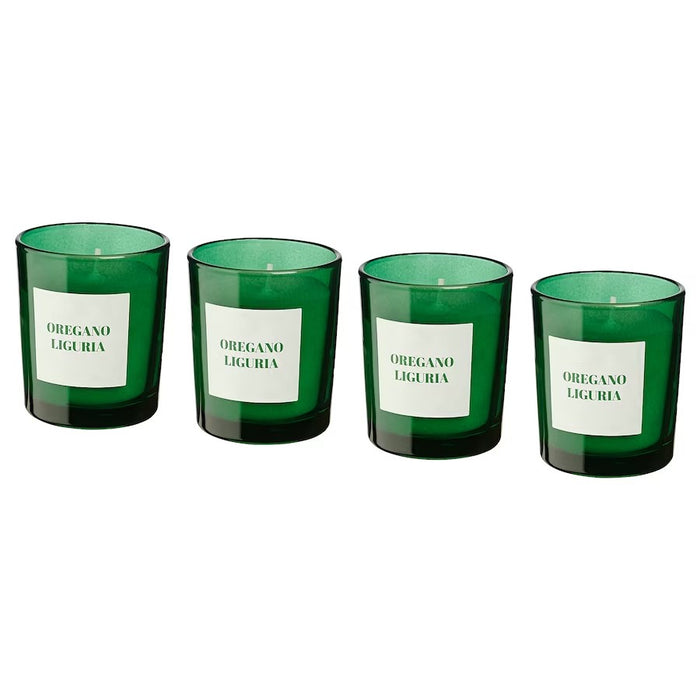 RINGLAD Scented candle in glass, Oregano/green, 4pack