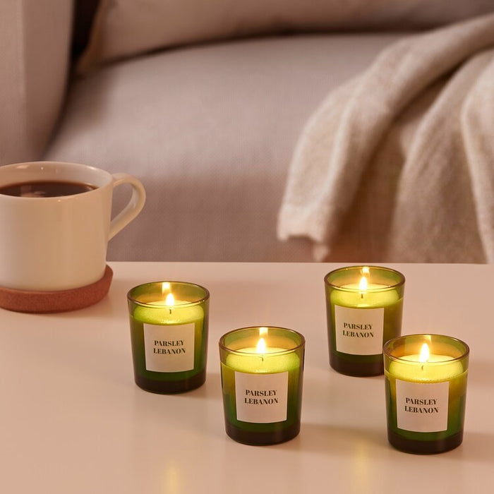 RINGLAD Scented candle in glass, Parsley/green, 4pack
