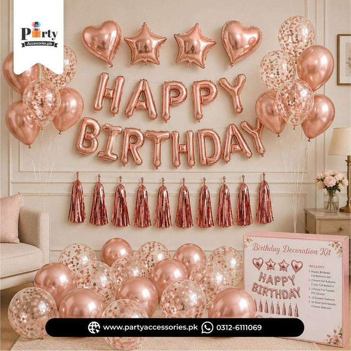 Rose Gold Birthday Decoration Kit – Complete Happy Birthday Balloons