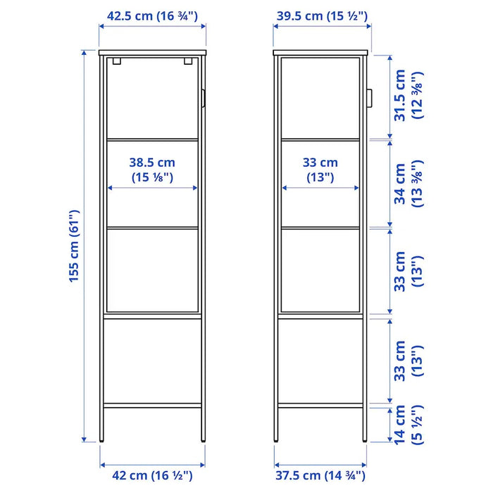 RUDSTA Glass-door cabinet, 42x37x155cm, Anthracite