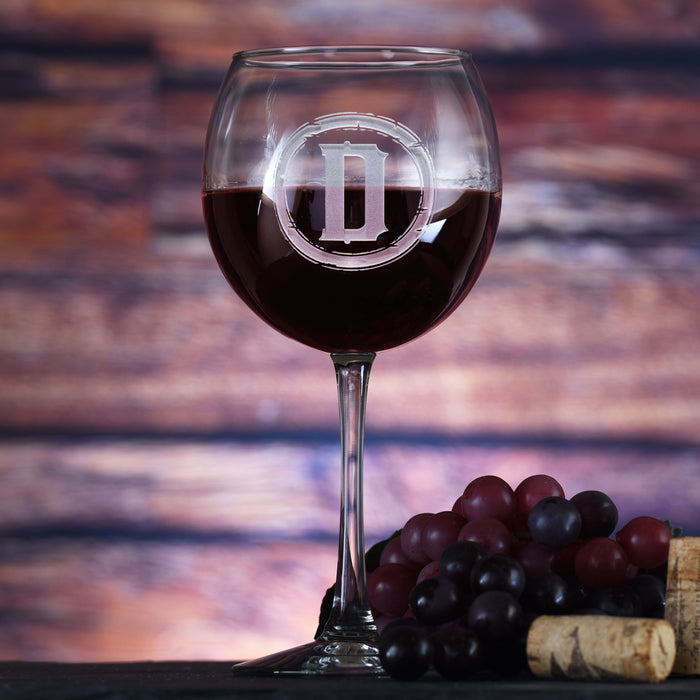 Rustic Monogram Initial Red Wine Glass