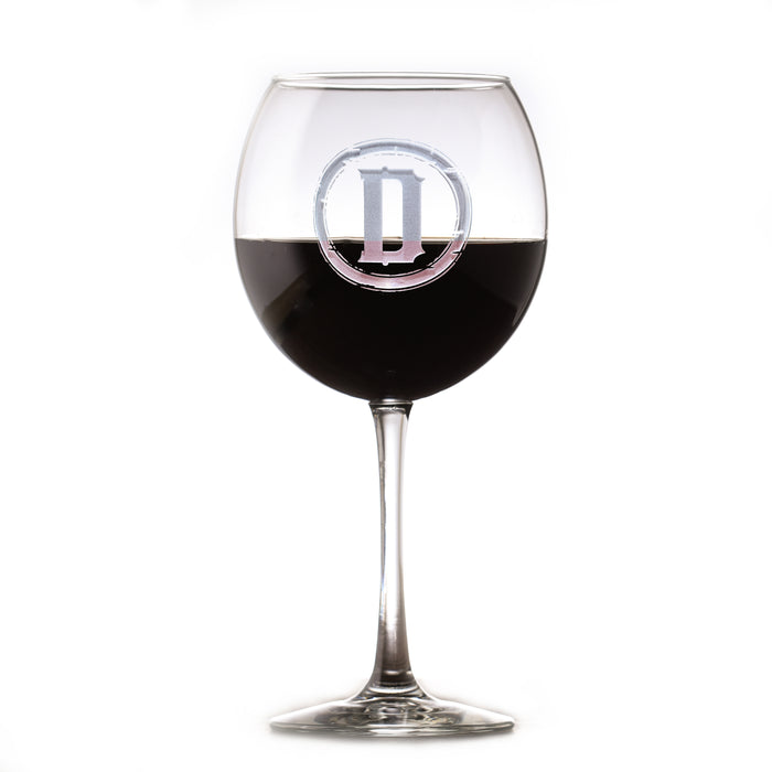 Rustic Monogram Initial Red Wine Glass