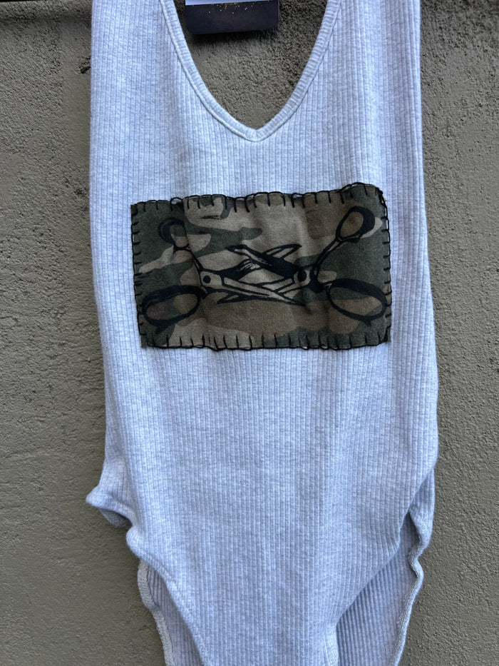 scissor me timbers - grey bodysuit