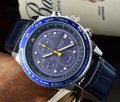 Seiko Chronograph Speedtimer 43mm Quartz Movement  Blue Dial Bezel Leather Watch