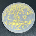 Selenite Satin Spar Crystal Gold Engraved Tree Of Life Round Circle Plate Carving