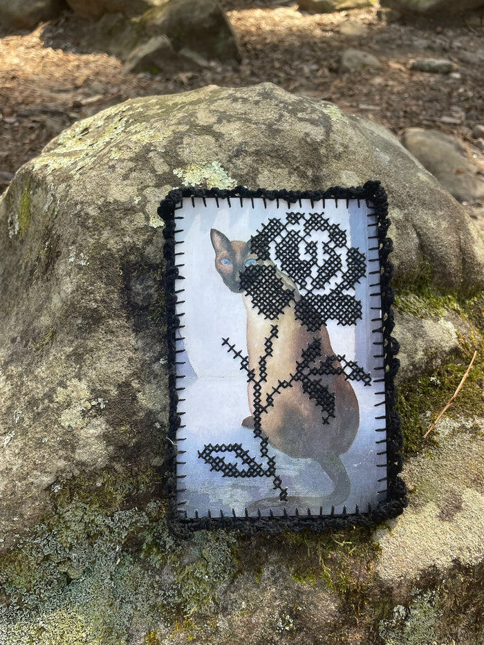 Siamese Cat - Hand Embroidered Post Card
