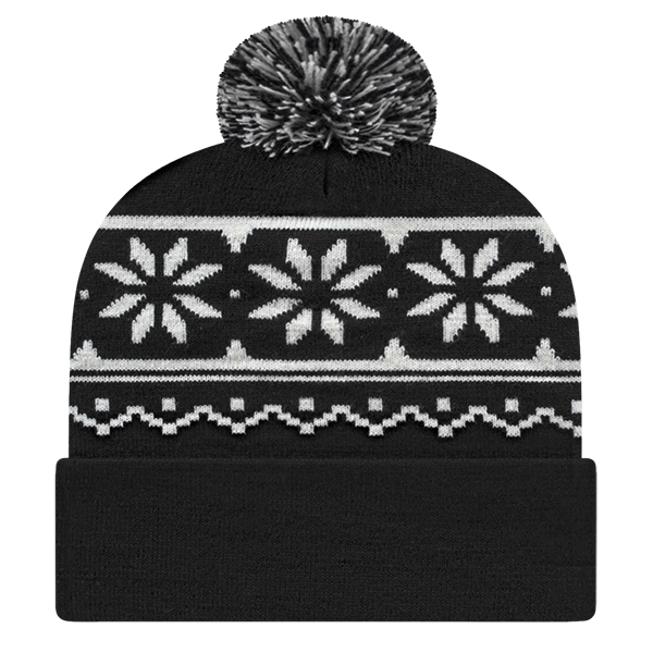 Snowflake Knit Cap with Cuff - Personalized Embroidery