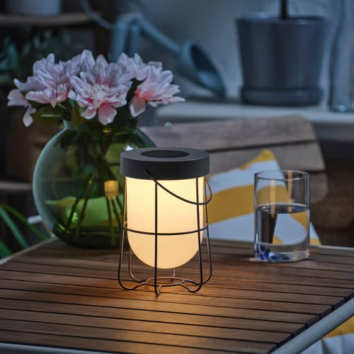SOLVINDEN Table lamp, solar-powered/grey, 18cm