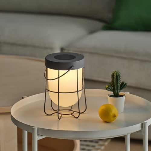 SOLVINDEN Table lamp, solar-powered/grey, 18cm