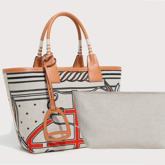 Stella Small Canvas & Leather Tote Bag / Horse Beige