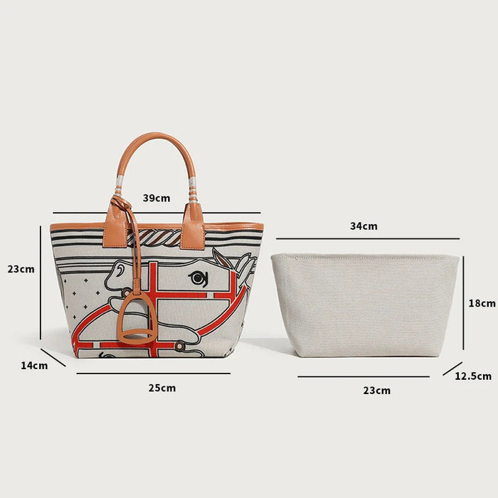 Stella Small Canvas & Leather Tote Bag / Horse Beige